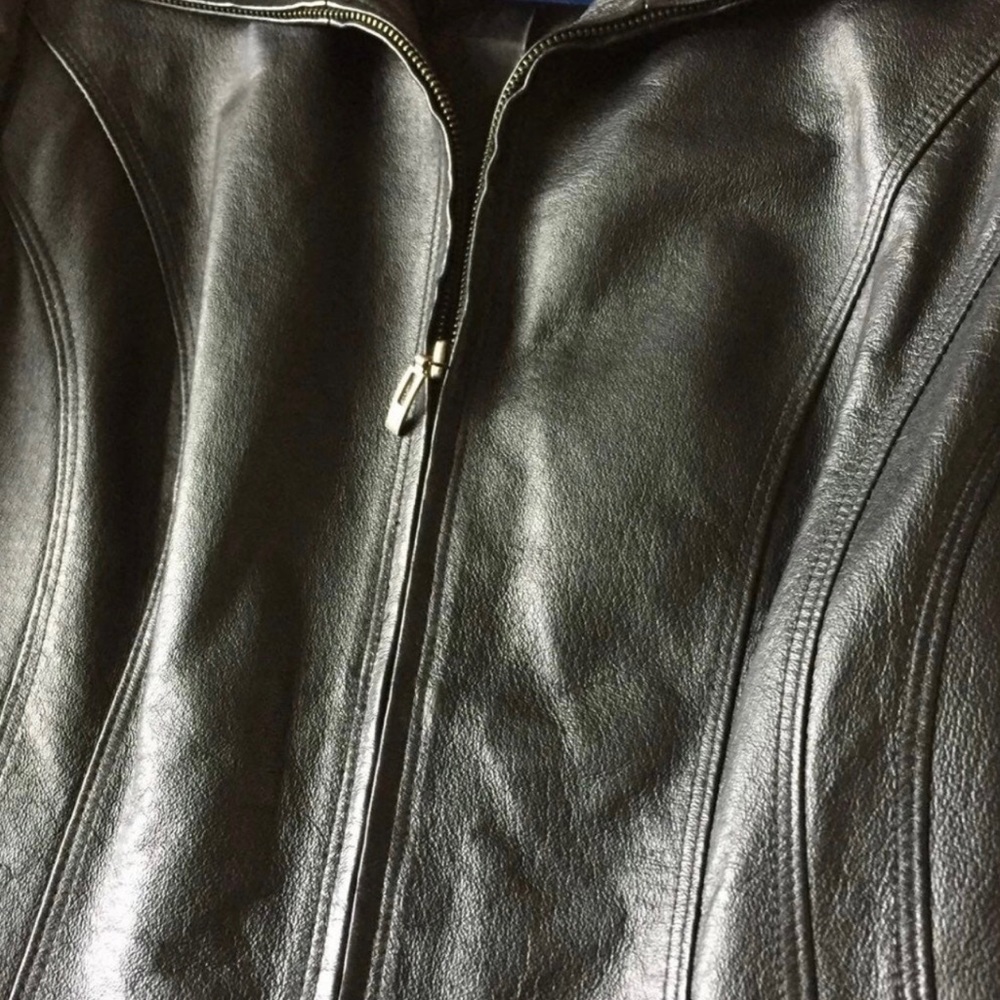 Leather Jacket, Black, Petite Medium - image 2